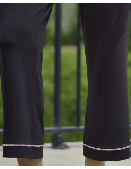 PANTALON LARGO 3/4 PUNTO LISO BAJO CON ADORNO