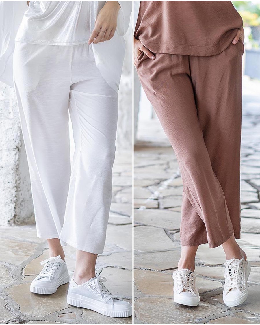 PANTALON LARGO LISO CON BOLSILLOS Y ANCHO