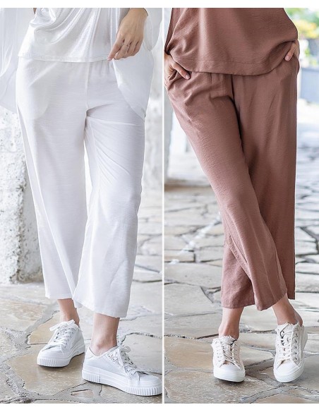 PANTALON LARGO LISO CON BOLSILLOS Y ANCHO PANTALON LARGO LISO CON BOLSILLOS Y ANCHO