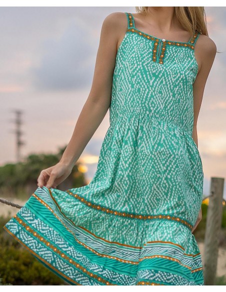 VESTIDO DE TIRANTES CON VOLANTES ESTAMPADO