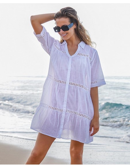 VESTIDO CAMISERO ABIERTO TEJIDO DE PLANA VESTIDO CAMISERO ABIERTO TEJIDO DE PLANA