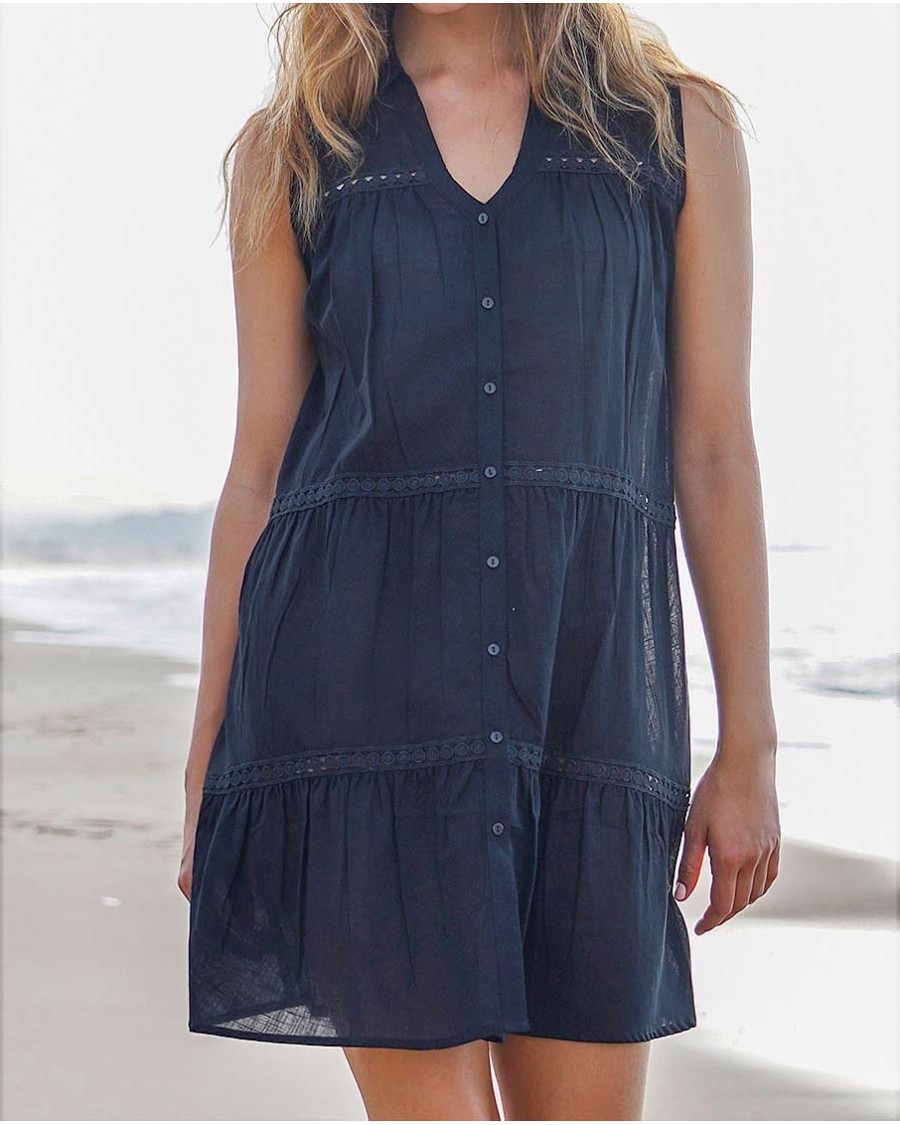 VESTIDO CAMISERO ABIERTO TEJIDO DE PLANA