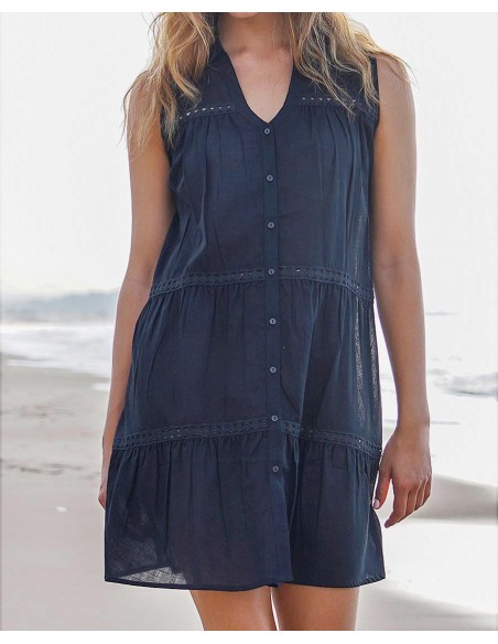 VESTIDO CAMISERO ABIERTO TEJIDO DE PLANA