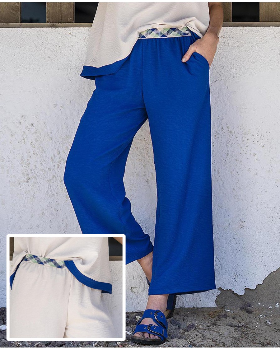 PANTALÓN LARGO 3/4 CON CINTURA DE ESTAMPADO GEOMÉTRICO
