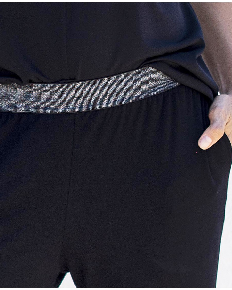 PANTALÓN DE CREPÉ LISO CON CINTURA ELÁSTICA DE FANTASÍA