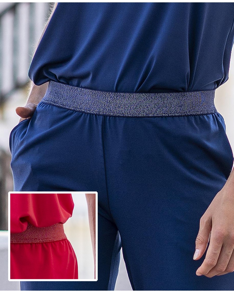 PANTALÓN LISO CON CINTURA ELÁSTICA DE FANTASÍA