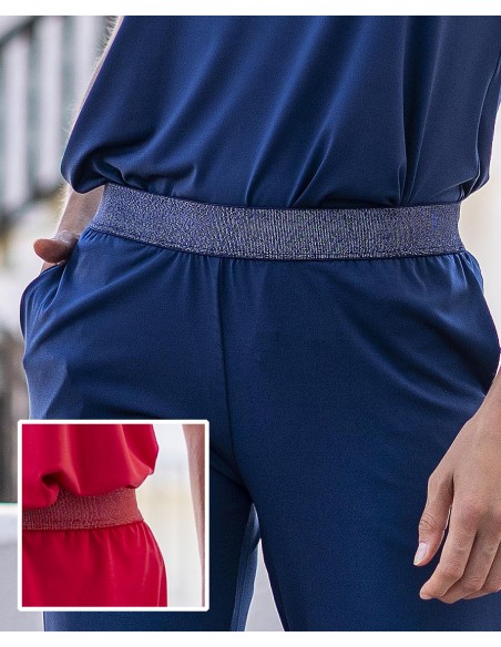 PANTALÓN LISO CON CINTURA ELÁSTICA DE FANTASÍA