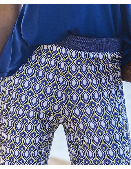PANTALÓN ESTAMPADO DE VISCOSA ELASTANO CON CINTURA ELÁSTICA DE FANTASÍA