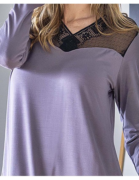 CAMISÓN CON ENCAJE DE MODAL ELASTANO LARGO 1 CAMISÓN CON ENCAJE DE MODAL ELASTANO LARGO 1