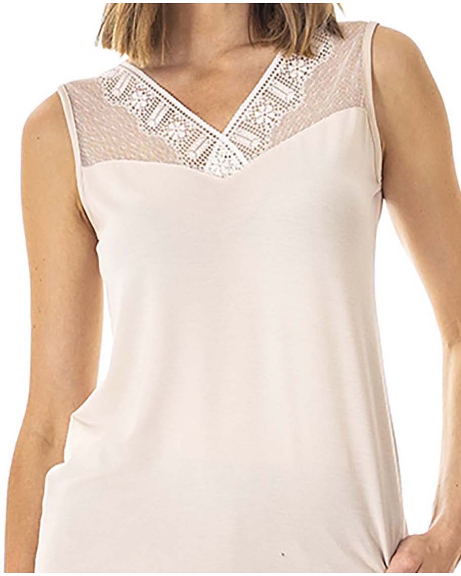 CAMISETA DE MODAL ELASTÁN CON ENCAJE SIN MANGAS