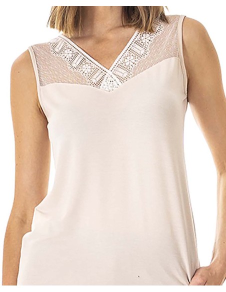 CAMISETA DE MODAL ELASTÁN CON ENCAJE SIN MANGAS CAMISETA DE MODAL ELASTÁN CON ENCAJE SIN MANGAS