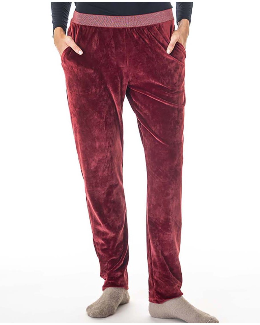 PANTALÓN DE TERCIOPELO DE VESTIR CON BOLSILLOS Y CINTURILLA DE GOMA DE FANTASÍA