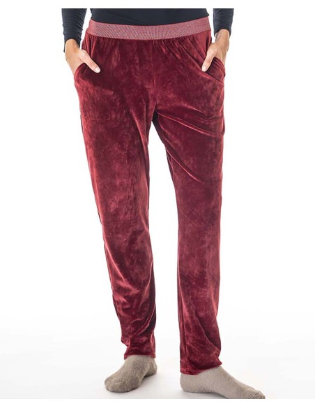 PANTALÓN DE TERCIOPELO DE VESTIR CON BOLSILLOS Y CINTURILLA DE GOMA DE FANTASÍA