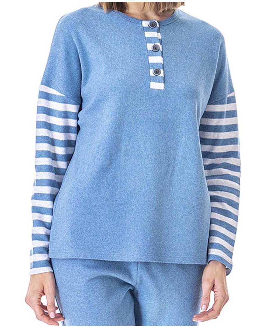 PIJAMA DE PUNTO MILANO CON TAPETA Y CUELLO REDONDO