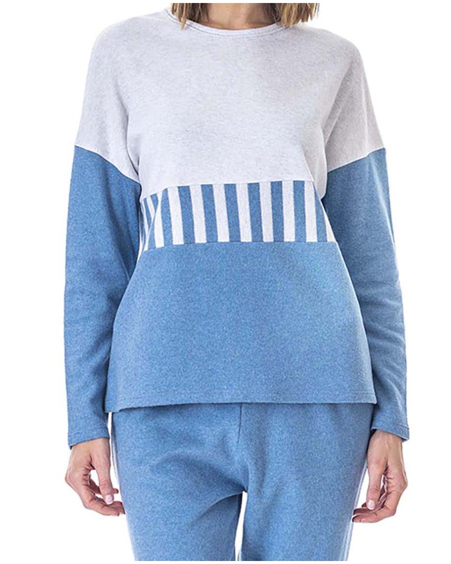 PIJAMA DE PUNTO MILANO CON DISEÑO BICOLOR