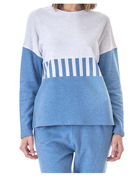 PIJAMA DE PUNTO MILANO CON DISEÑO BICOLOR PIJAMA DE PUNTO MILANO CON DISEÑO BICOLOR