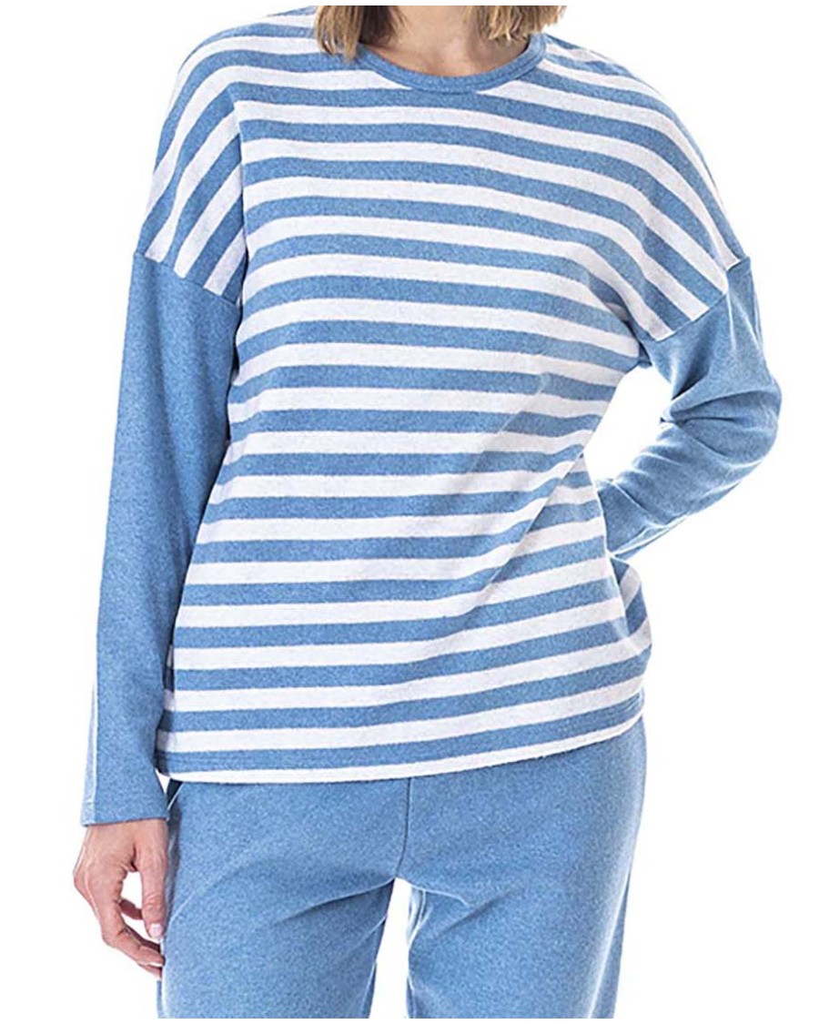 PIJAMA DE PUNTO MILANO CON ESTAMPADO DE RAYAS