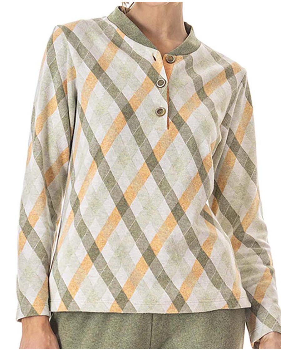 PIJAMA DE PUNTO MILANO CON ESTAMPADO CUADROS DIAGONALES