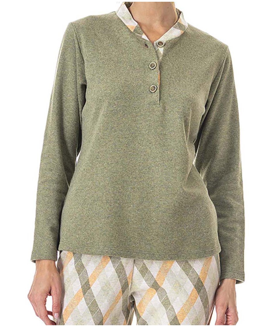 PIJAMA DE PUNTO MILANO CON CAMISETA LISA Y PANTALÓN ESTAMPADO