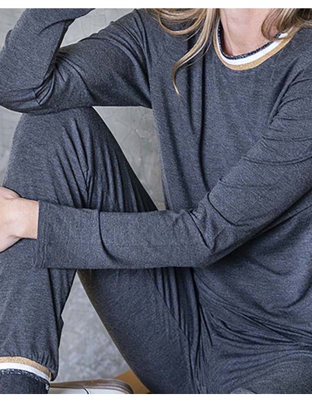 PIJAMA DE VISCOSA Y LICRA CON DETALLES DE CANALÉ FANTASÍA PIJAMA DE VISCOSA Y LICRA CON DETALLES DE CANALÉ FANTASÍA