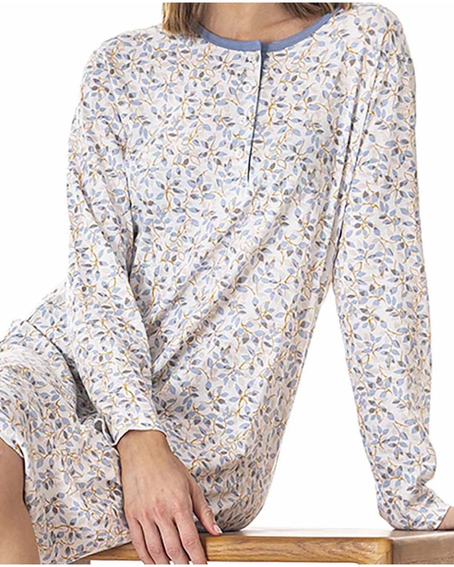 CAMISÓN ESTAMPADO CON TAPETA Y MANGA LARGA