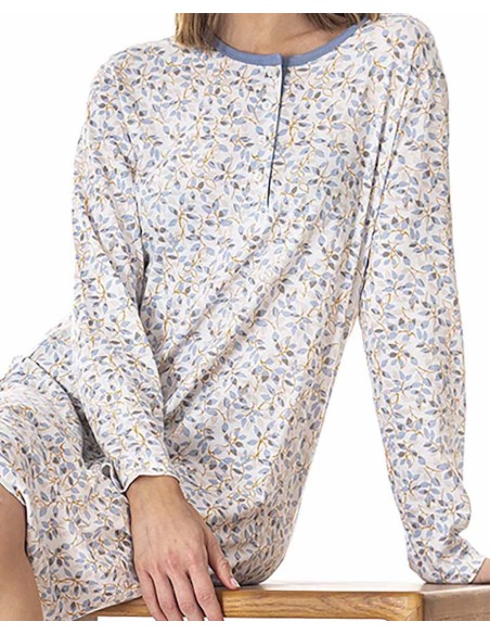 CAMISÓN ESTAMPADO CON TAPETA Y MANGA LARGA CAMISÓN ESTAMPADO CON TAPETA Y MANGA LARGA