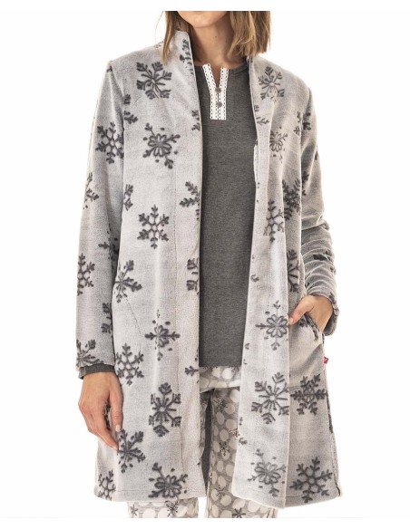 Peignoir en fourrure veloutée avec fermeture éclair et motif neige