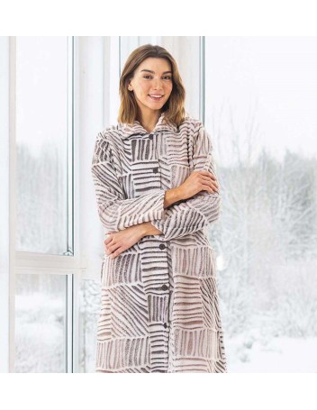 BATA DE 1,30MT.PELO ARTECIOPELADO EST.ABSTRACTO CON CINTURON