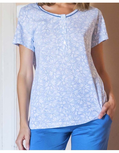 PIJAMA  MANGA CORTA Y TAPETA RIBETE A CONTRASTE