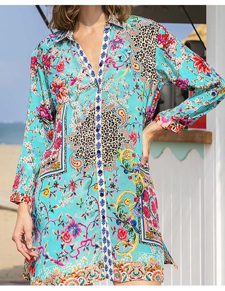 CAMISERO DE VISCOSA ESTAMPADO TURQUESA