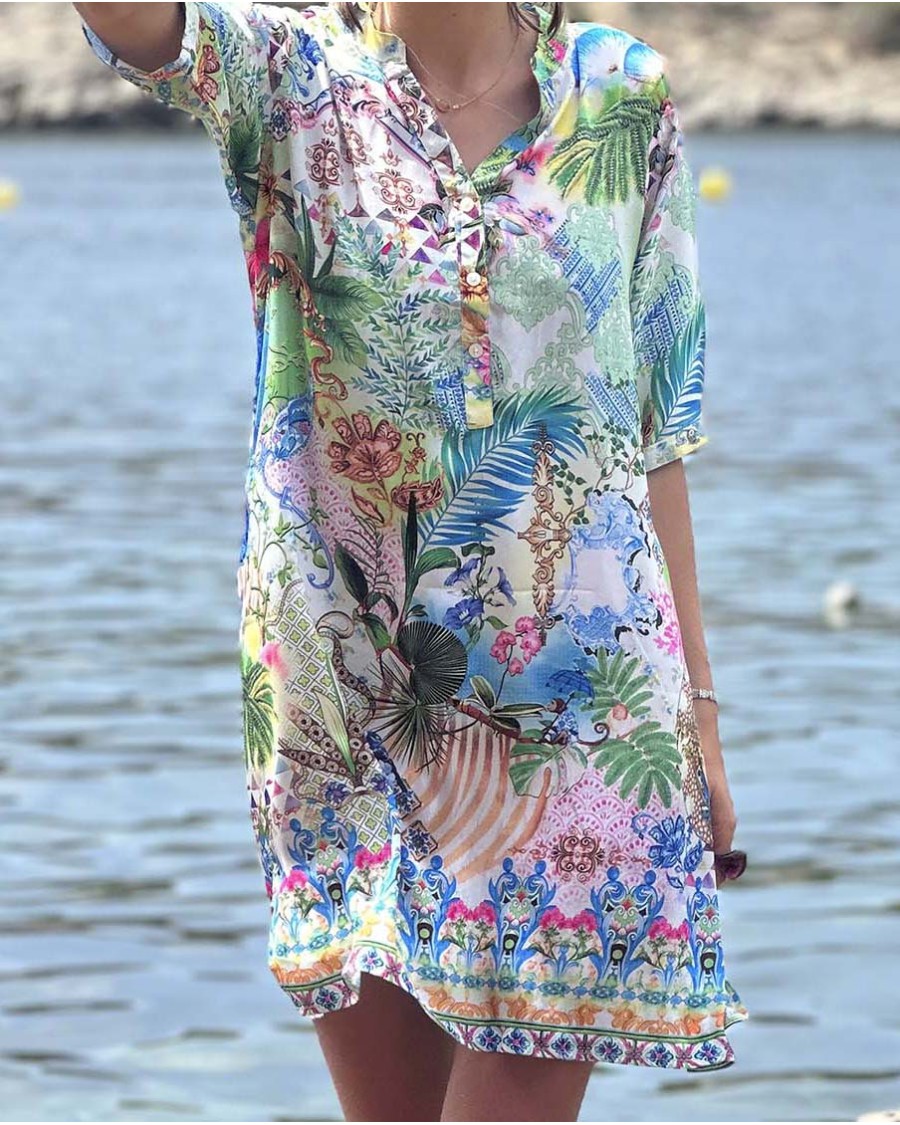 TÚNICA DE VISCOSA ESTAMPADO TROPICAL