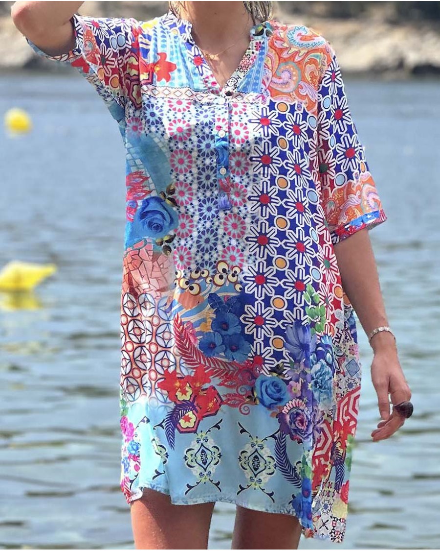 TÚNICA DE VISCOSA ESTAMPADO GEOMÉTRICO