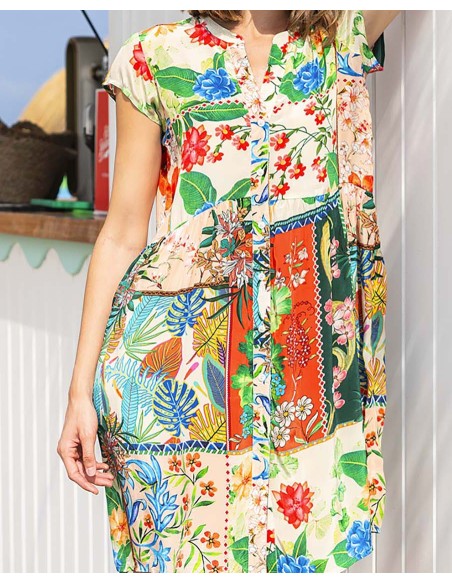 VESTIDO ESTAMPADO PATCH TONOS BEIGE