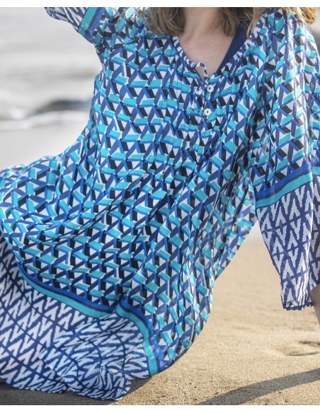 TÚNICA DE VERANO 100%SEDA TURQUESA