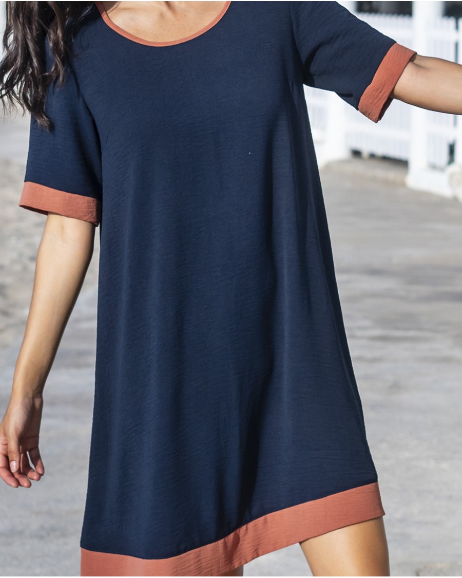 VESTIDO CON MANGAS CON RIBETE A CONTRASTE