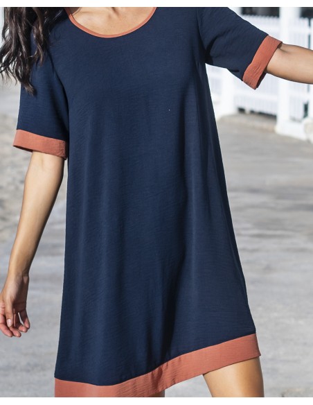 VESTIDO CON MANGAS CON RIBETE A CONTRASTE