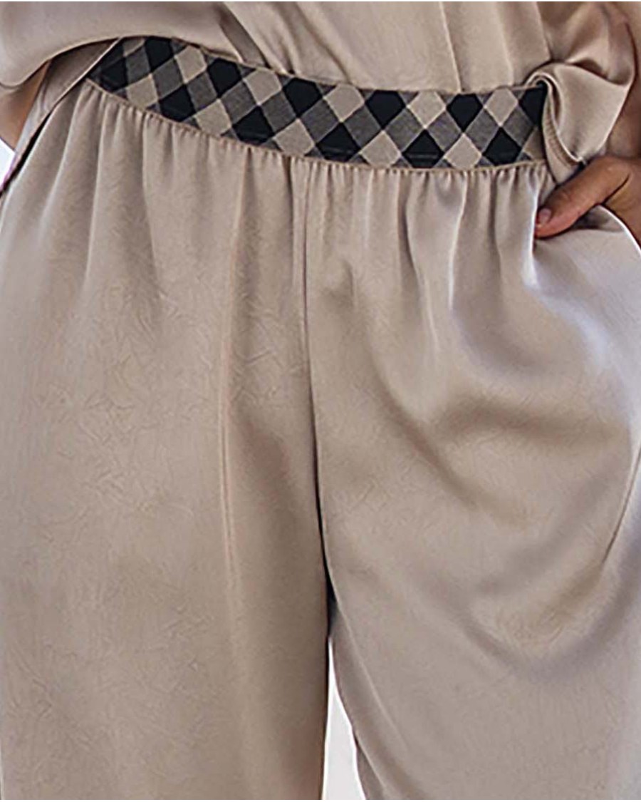 PANTALÓN EN RASO LISO SATINADO CINTURA ELASTICA DE FANTASÍA