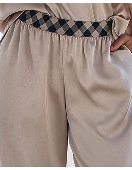 PANTALÓN EN RASO LISO SATINADO CINTURA ELASTICA DE FANTASÍA