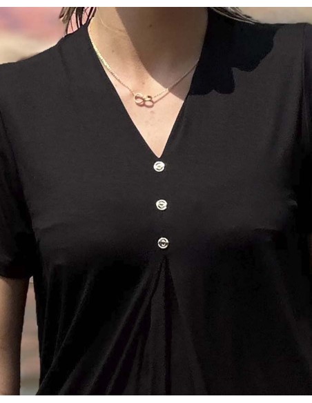 VESTIDO CON MANGAS LISO CON PLIEGUE FRONTAL