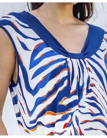 VESTIDO ESTAMPADO HOMBRO CAIDO ESTILO TRIBAL