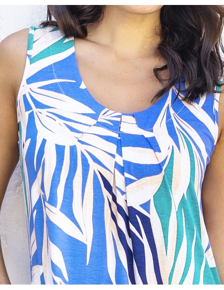 VESTIDO DE VISCOSA-LICRA CON PLIEGUES EN EL ESCOTE Y SIN MANGAS