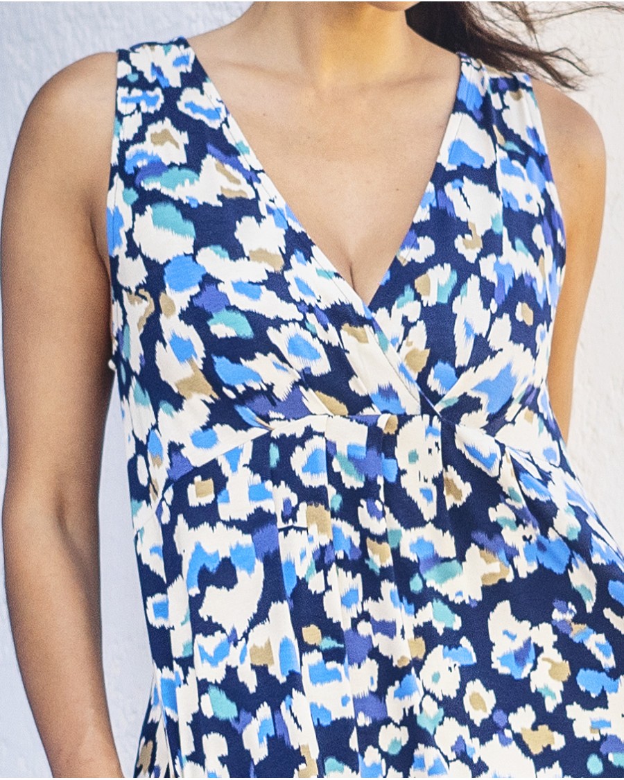 VESTIDO SIN MANGAS ESCOTE CRUZADO ESTAMPADO ACUARELA