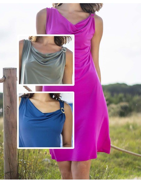 VESTIDO ESCOTE DRAPEADO DETALLE ANILLA DORADA