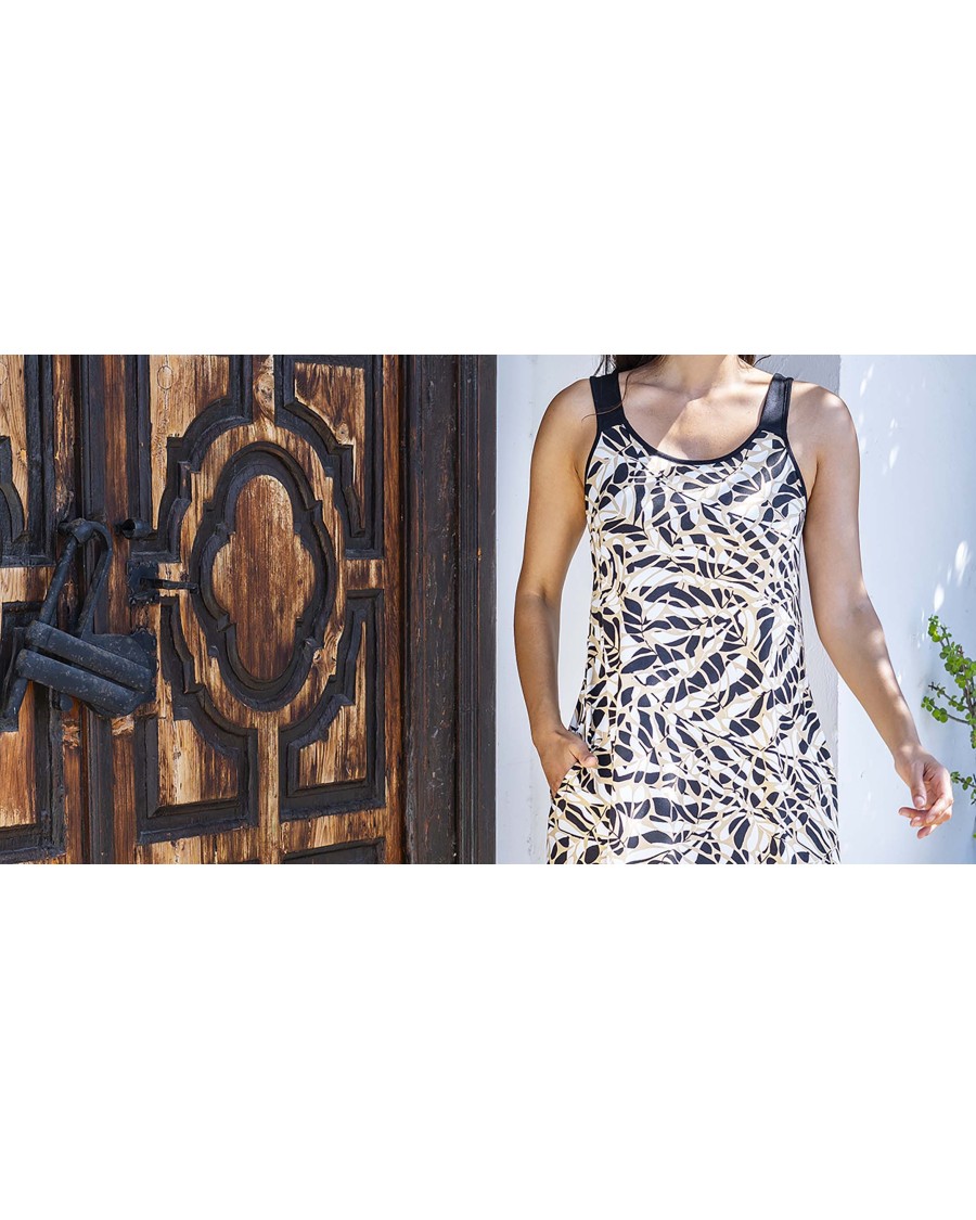 VESTIDO DE CREPÉ ESTAMPADO DE TIRANTES DE VISCOSA Y ELASTANO