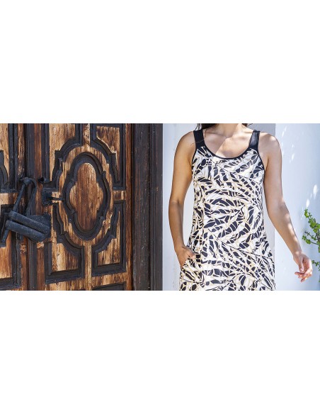 VESTIDO DE CREPÉ ESTAMPADO DE TIRANTES DE VISCOSA Y ELASTANO